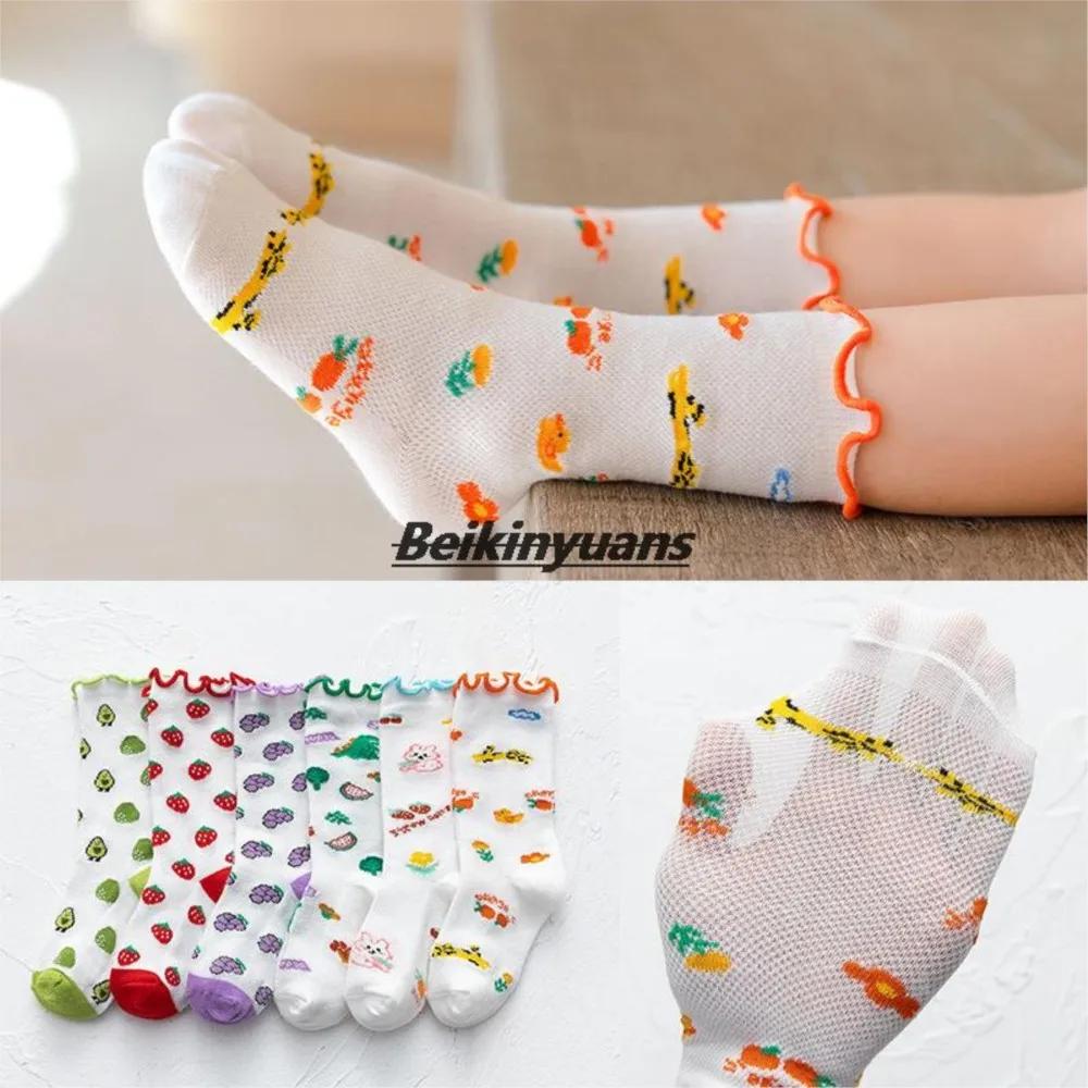 3pair/lot girls mesh knee high sock agaric edge lace sock Toddler children cartoon animal print baby heap socks infa